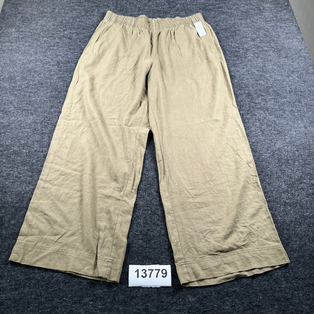 NWT Old Navy Pants Womens Large Green Linen Blend Comfort Waist Wide Leg Outdoor